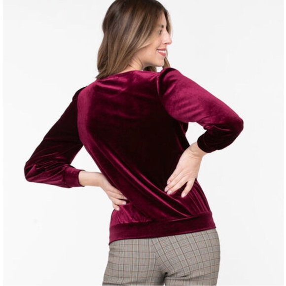 Ricki’s Burgundy Velour Puff Long-Sleeve Top NWT - Picture 3 of 3